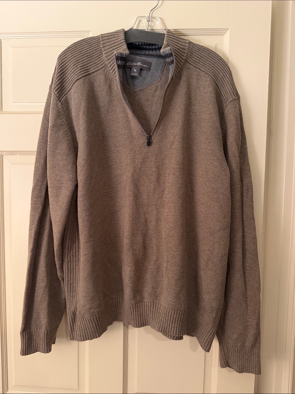 Eddie Bauer Men's Taupe Zip-Neck Sweater